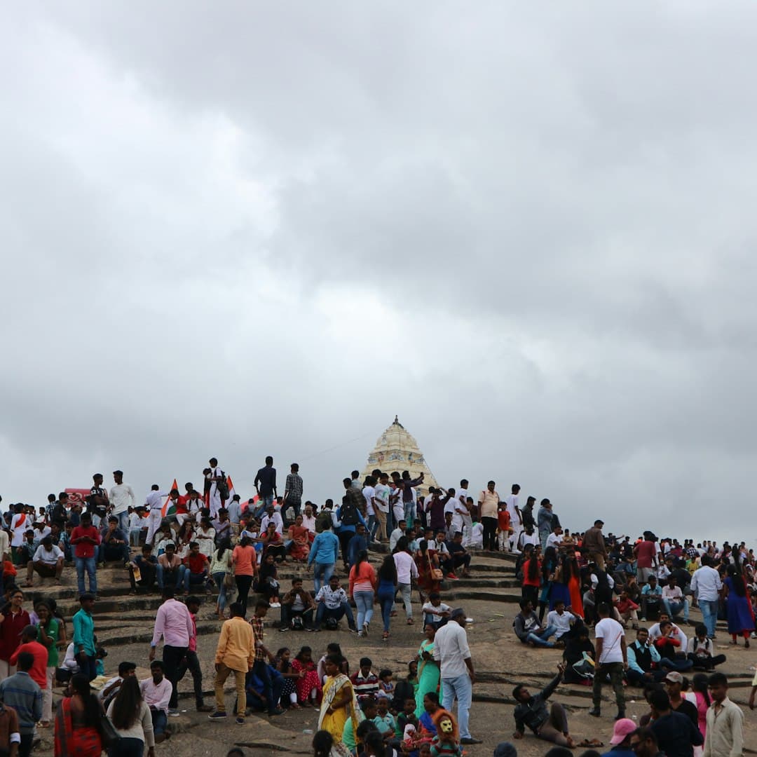 Crowded tourist landmark